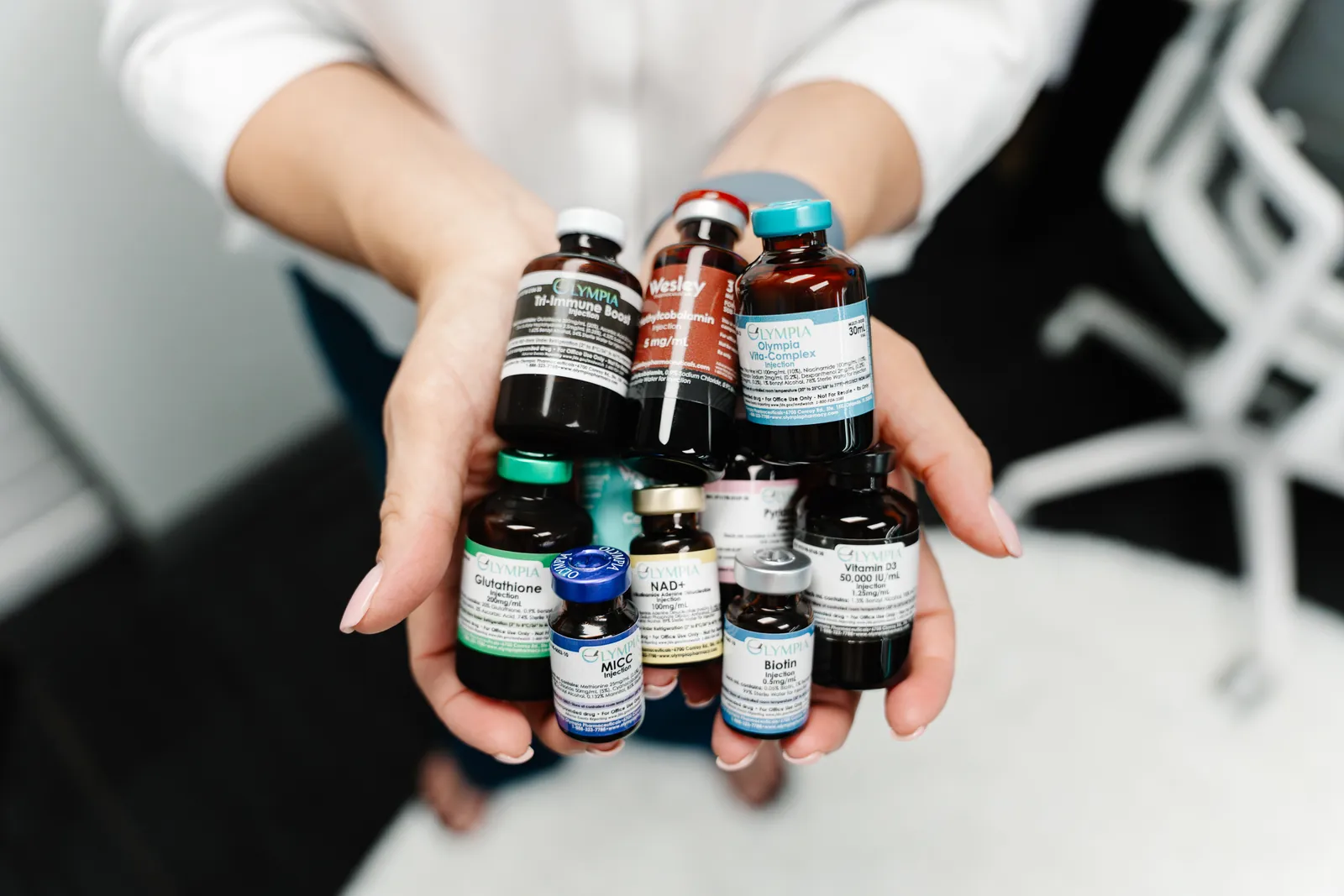 Medical-grade vials in the Hydro Glo Health studio